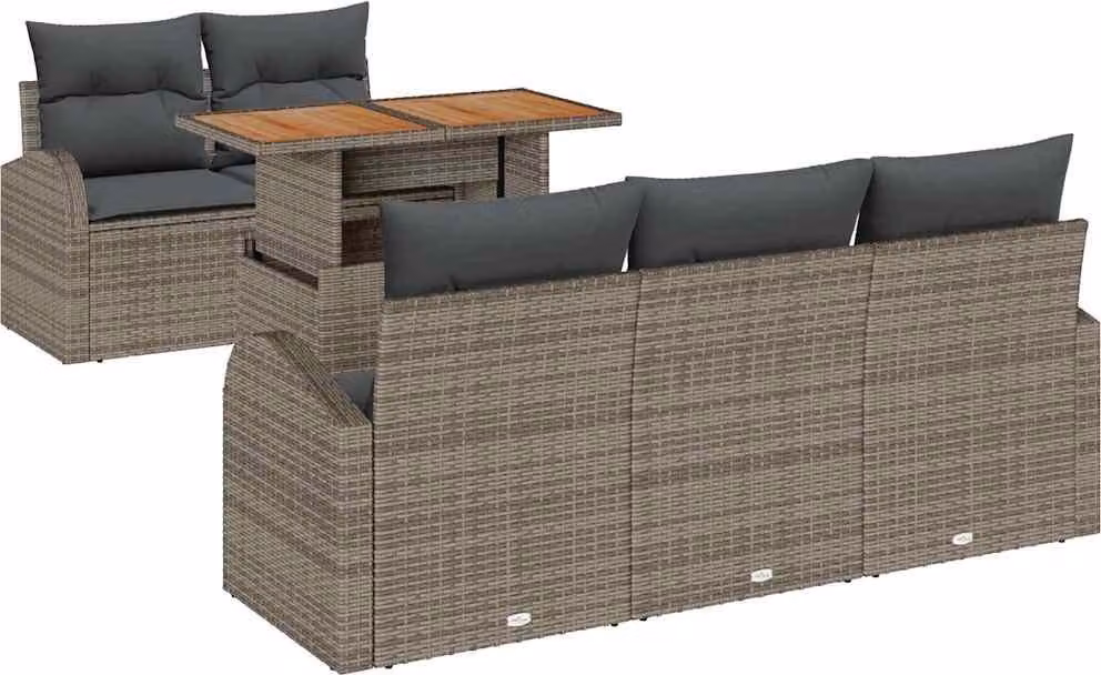Set Divano da Giardino 6 pcs Grigio Poly Rattan
