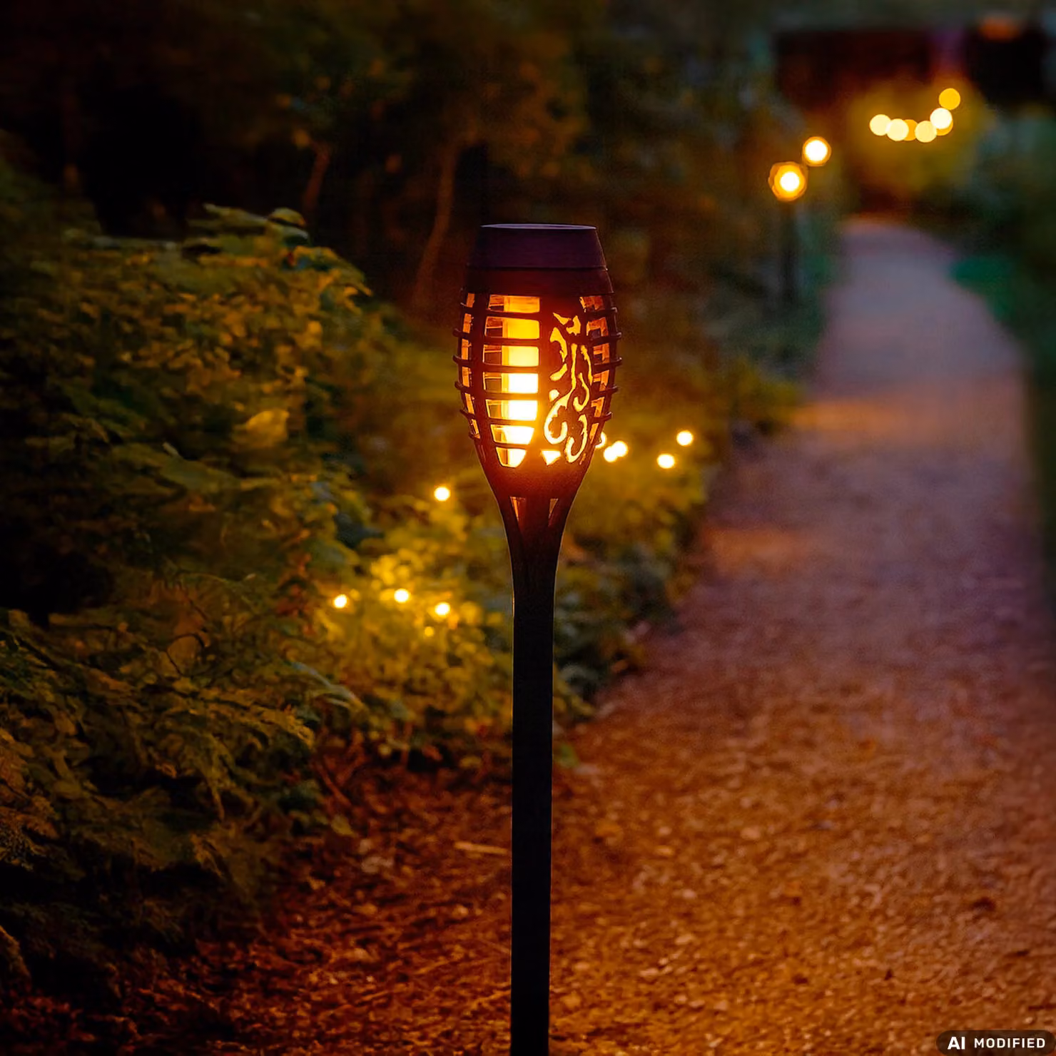 DICTROLUX Lampada Solare LED da Giardino con Effetto Torcia, Luce Calda, Colore Nero, H 50 cm x Diametro 5 cm – 2