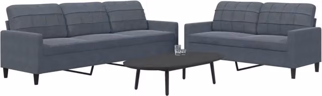Set di 2 divani moderni vidaXL in velluto grigio con cuscini e struttura in metallo – 1