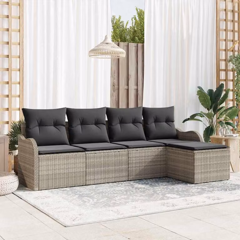 Maison Exclusive - Set Divano da Giardino 5 pcs Grigio chiaro Poly Rattan