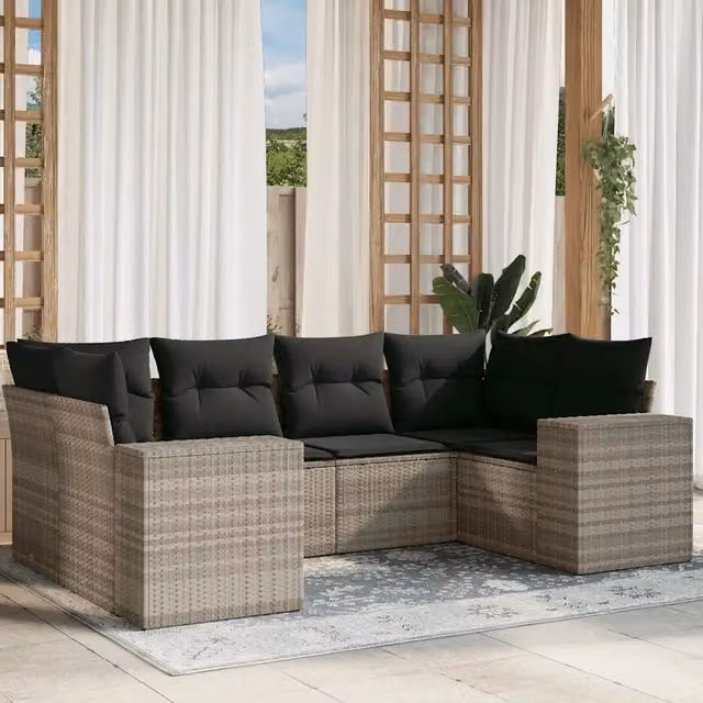 Set Divano da Giardino a L vidaXL in Polyrattan Grigio con 6 Cuscini Imbottiti e Rivestimenti Rimovibili – 1