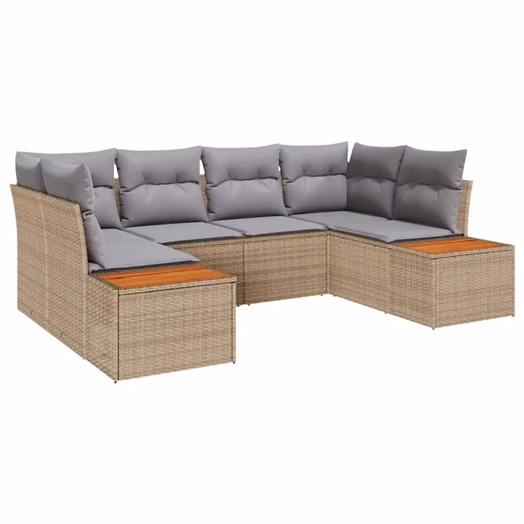 Set Divano da Giardino vidaXL a 6 Posti con Tavolino, Colore Beige e Grigio, Struttura in Acciaio Verniciato a Polvere e Cuscini Inclusi – 2