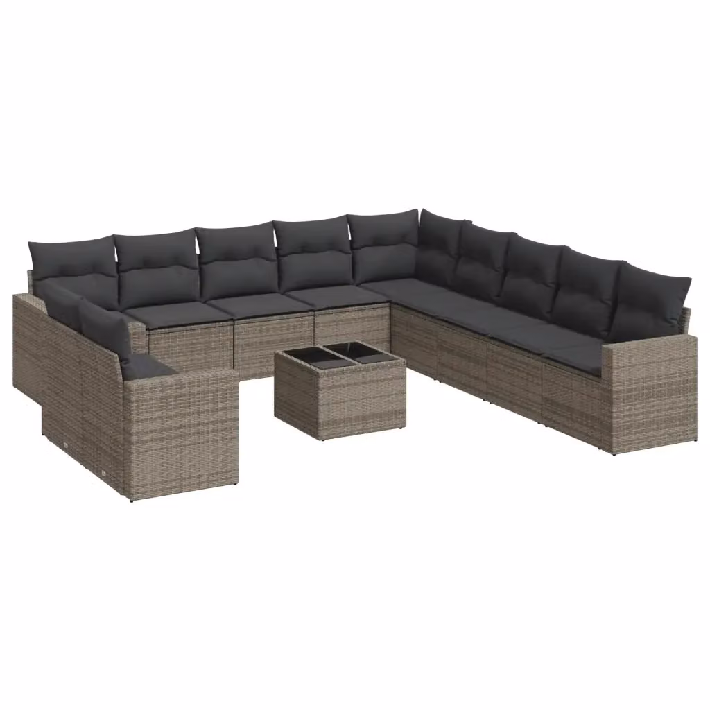 vidaXL Set Divano da Giardino a L con Tavolino e Cuscini Grigio in Polyrattan e Metallo – 2