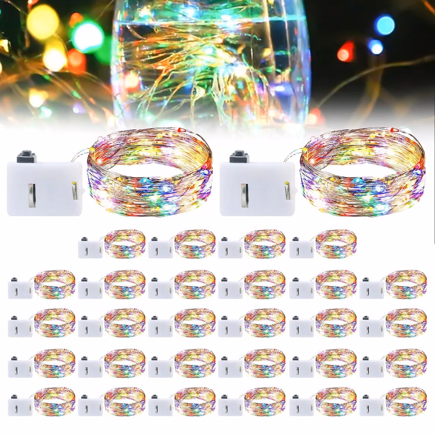 Catena luminosa a LED, set da 30 luci, lunghezza 2 metri, 20 LED, multicolore, impermeabile, alimentazione a batteria