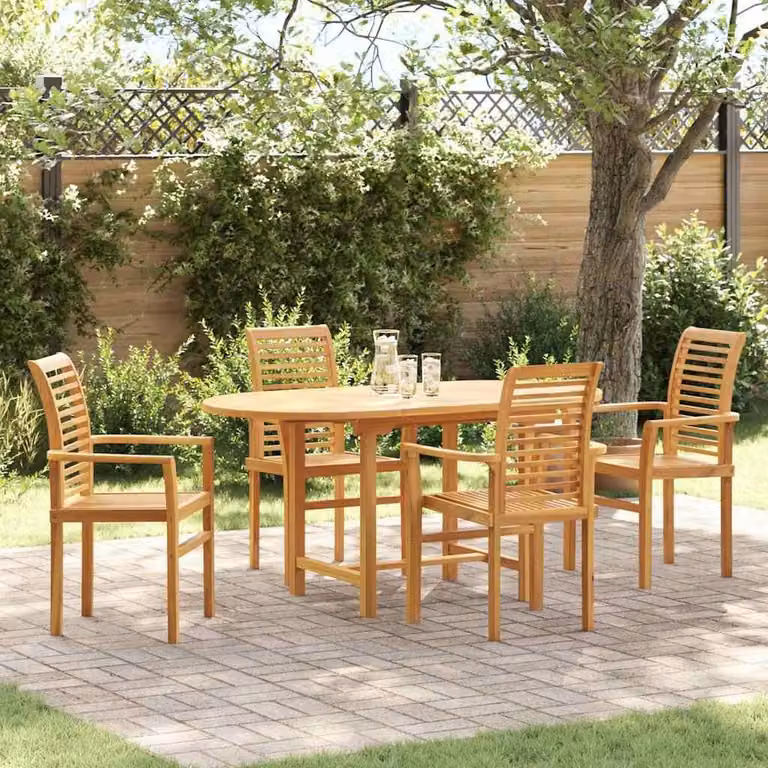 Maison Exclusive - Set da pranzo per esterno, 5 pezzi, legno massello di teak, colore marrone