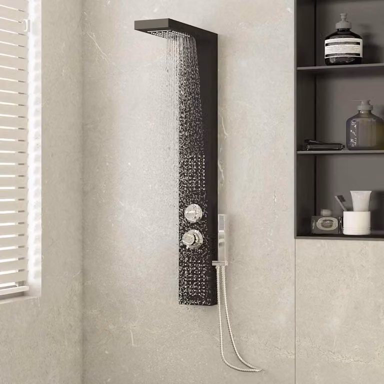 Pannello Doccia in Alluminio Nero vidaXL L: 114,0 cm, H: 47,0 cm, P: 15,0 cm