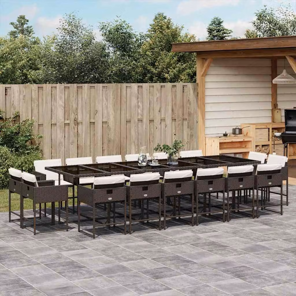 vidaXL Set da Pranzo da Giardino 17 pz in Polyrattan Marrone e Bianco con Cuscini e Tavolo in Vetro – 1