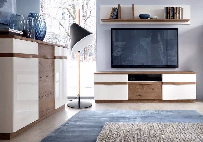 Designer Wohnzimmer TV-Lowboard Exclusive Komplett Wandregal Sideboard