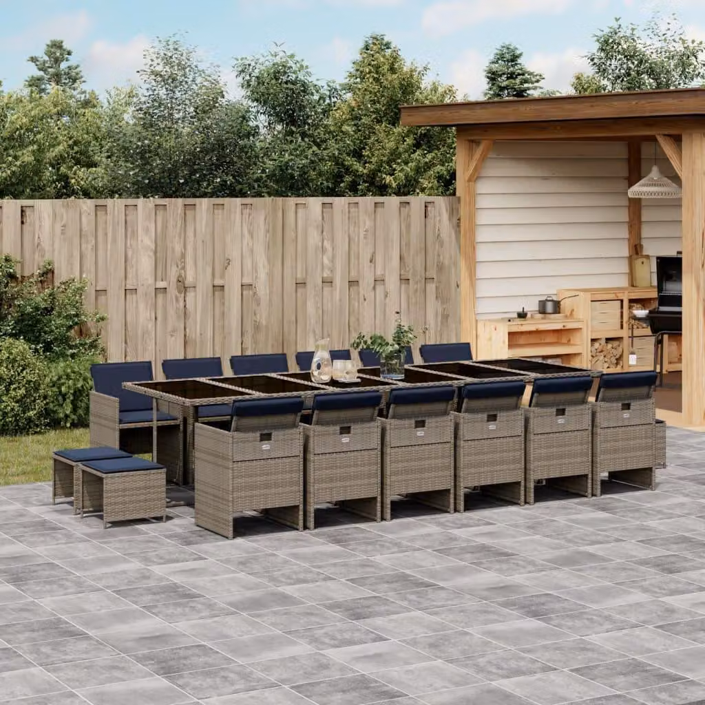 Maison Exclusive - Set da pranzo da giardino da 17 pezzi con cuscini, grigio, polyrattan