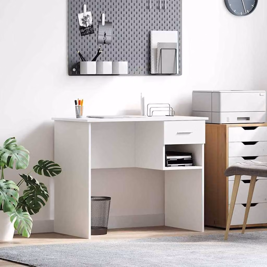 Maison Exclusive - Scrivania bianca, 90 x 49 x 75 cm, realizzata in materiale composito di legno
