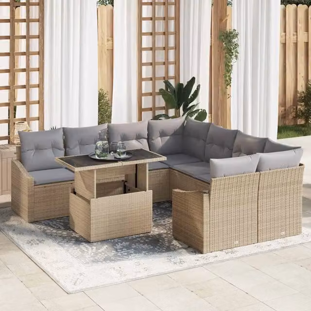 Set Divano da Giardino Moderno vidaXL in Polyrattan Beige con Cuscini e Tavolino da Caffè – 1