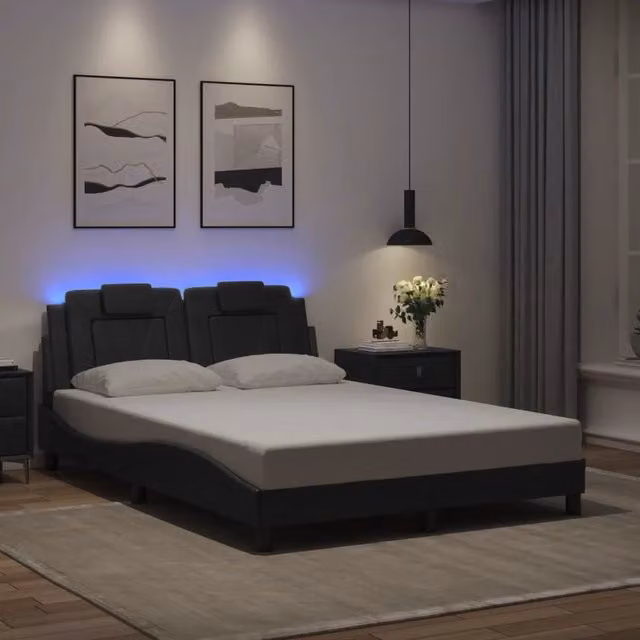 Letto contenitore Viana vidaXL con illuminazione LED e porta di ricarica USB in ecopelle nero L/P/H: 190 x 140 x 74,5 cm