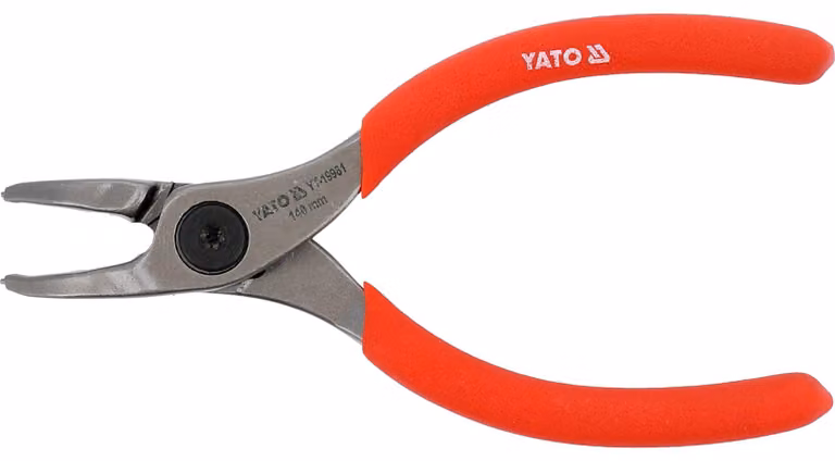 Pinza a becchi curvi per anelli di sicurezza interni, 140 mm, acciaio CrV