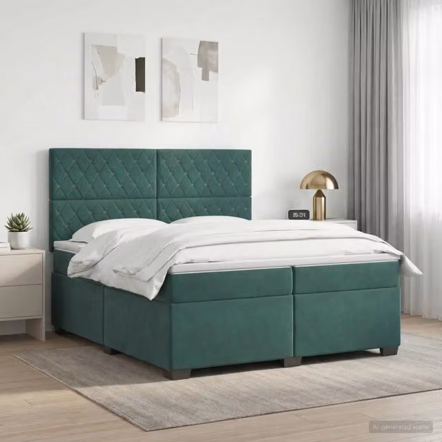Letto box spring con materasso vidaXL in velluto verde scuro L/P: 200 x 200 cm