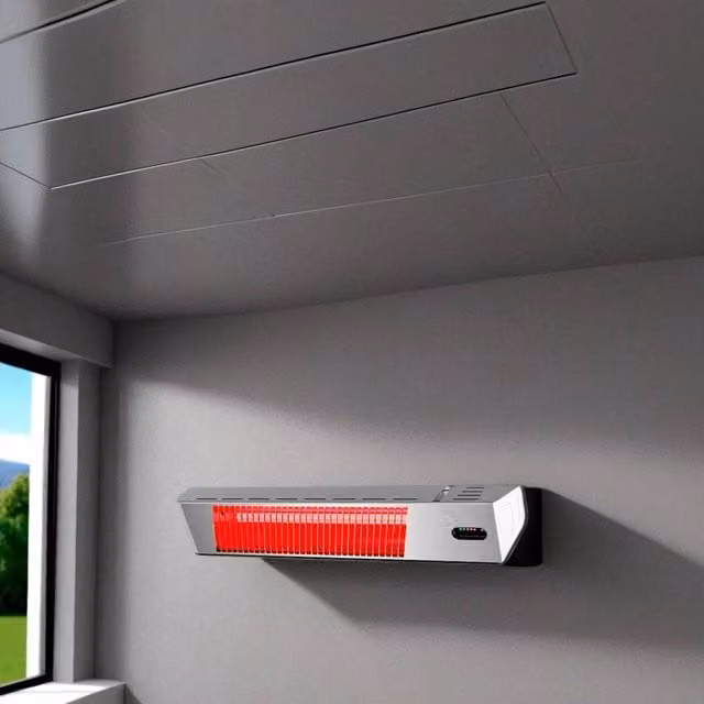 Stufa a infrarossi da esterno MPC Malaga 2000W con controllo WiFi via App Tuya, design elegante in grigio con display LED e telecomando – 1