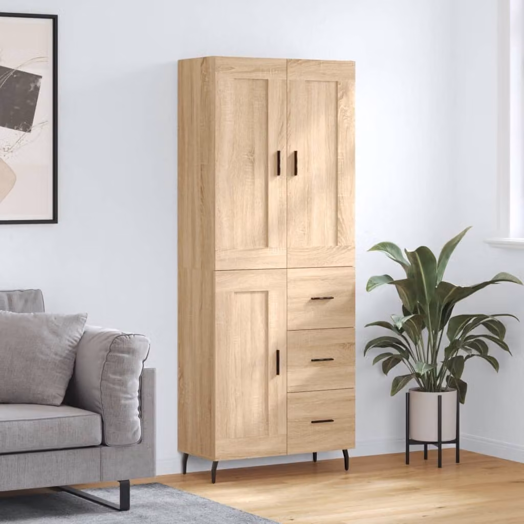 Credenza moderna vidaXL in rovere color marrone con ante a battente, L: 69,5 cm, P: 34 cm, H: 180 cm