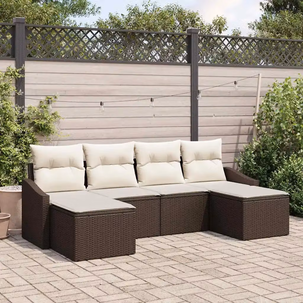 Set da pranzo per giardino e terrazzo vidaXL in polyrattan da 6 pezzi, Marrone e Beige – 1