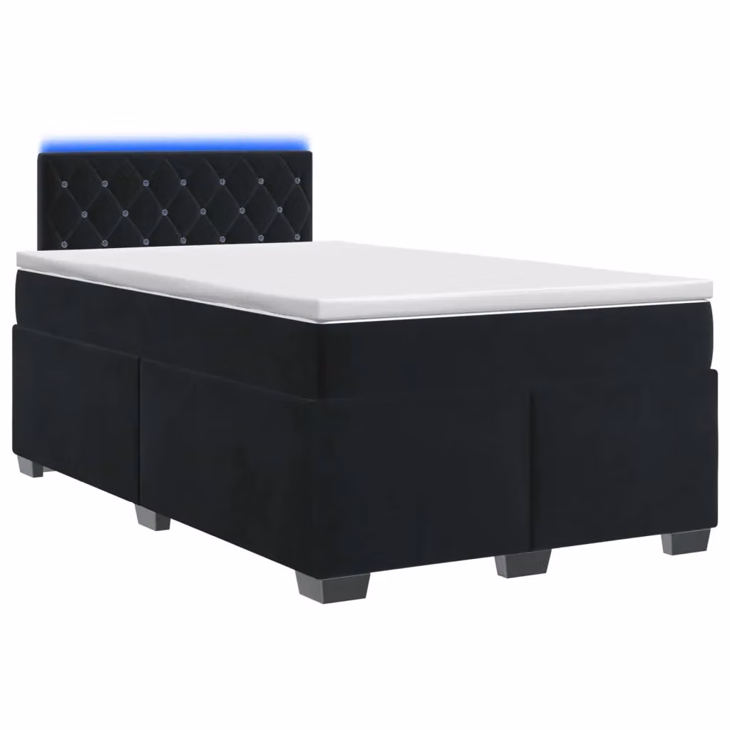 Letto con Box Spring e Materasso vidaXL in Velluto Nero con Illuminazione LED e Porte USB L/P: 120 x 200 cm – 2