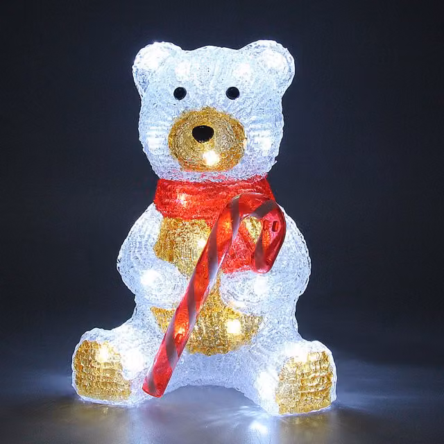 Addobbo natalizio Deuba® figura acrilica con LED orsacchiotto seduto multicolore