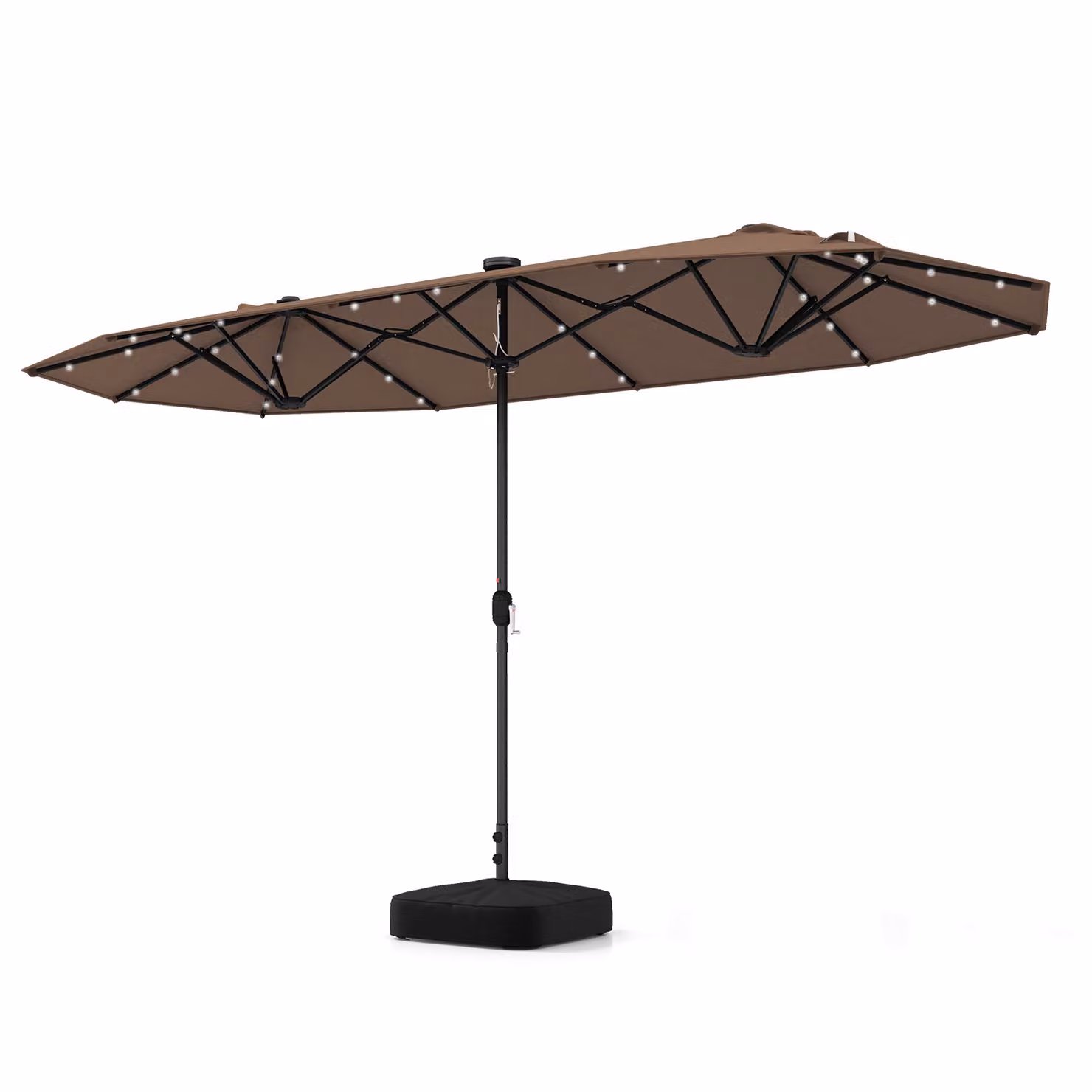 COSTWAY ombrellone doppio 400x200cm, ombrellone da giardino con manovella, supporto e LED, ombrellone UPF 50+ grande XXL marrone chiaro