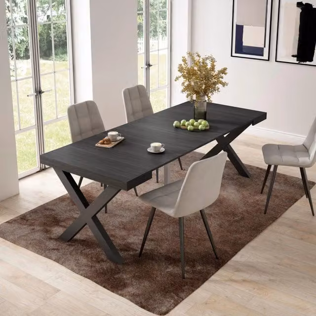 Consolle allungabile, 58 fino 222x90x73cm, Per 10 persone, Gambe in legno, Nero RF2787