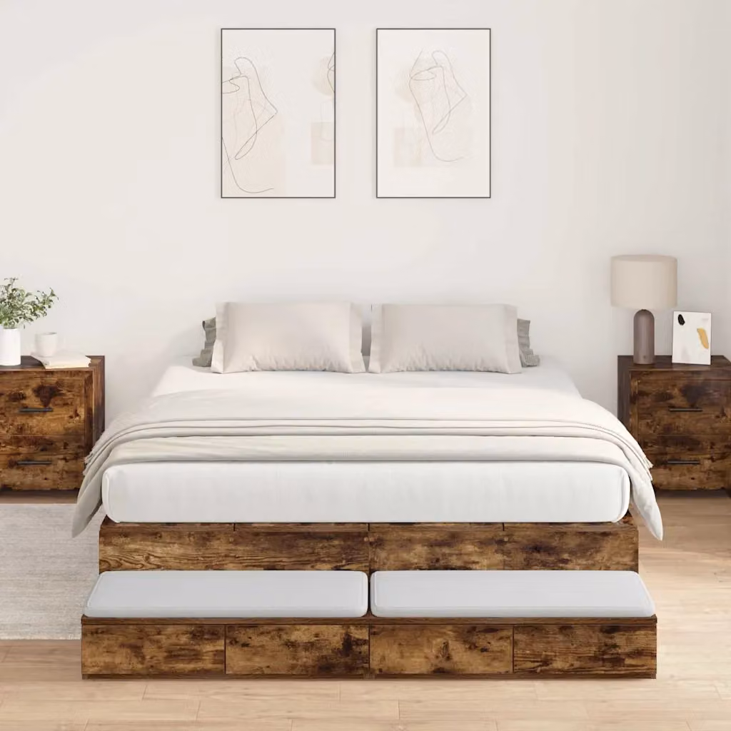 vidaXL Struttura letto con contenitore e cassetti in legno e MDF, colore marrone, 150 x 200 cm