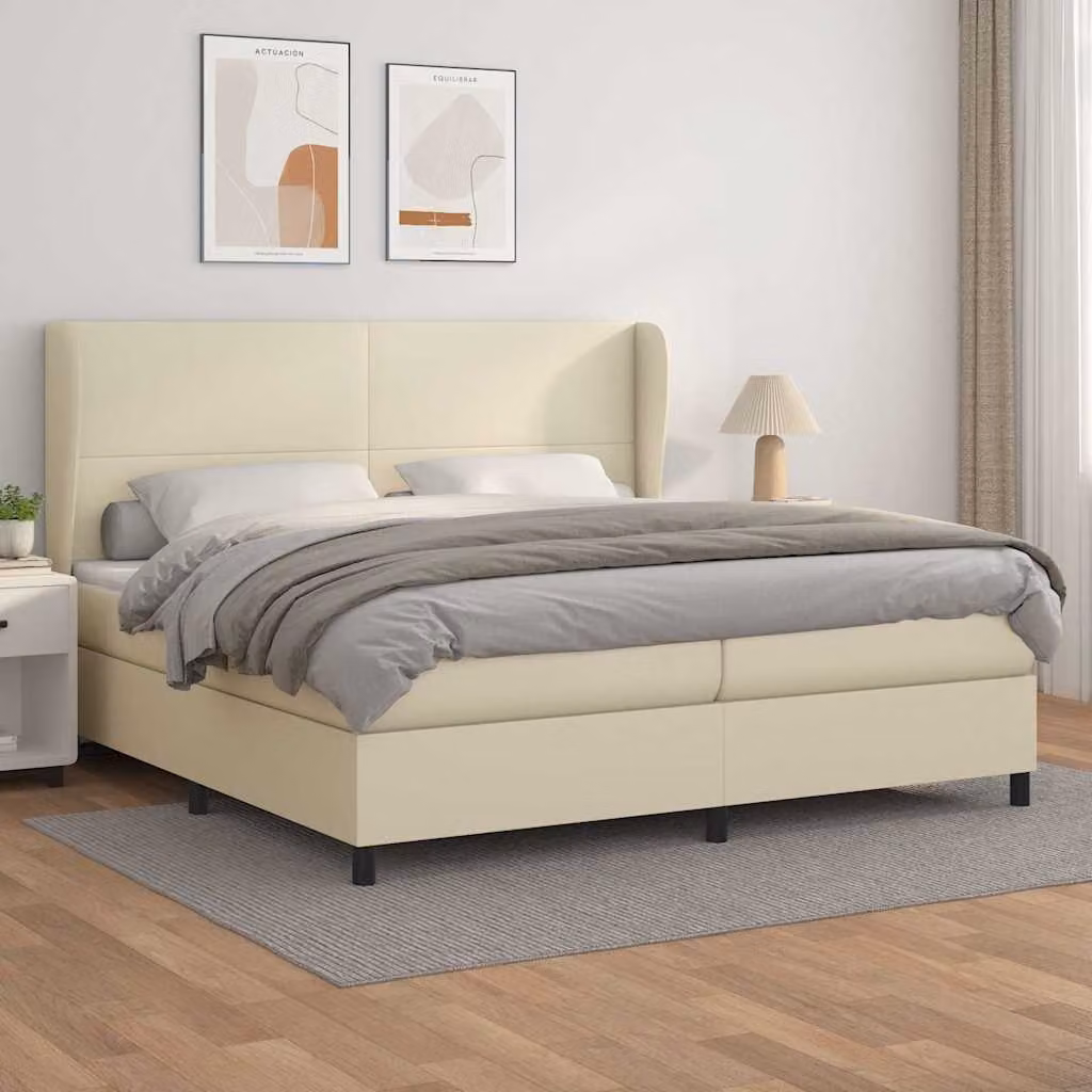 vidaXL Giroletto a Molle con Materasso in Similpelle Beige e Bianco L/P/H: 200 x 200 x 128 cm – 1