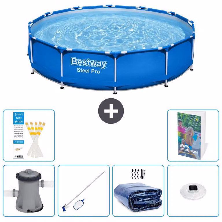 Piscina gonfiabile Bestway Steel Pro, rotonda, dimensioni 366x76 cm, composta da 5 parti, modello S305
