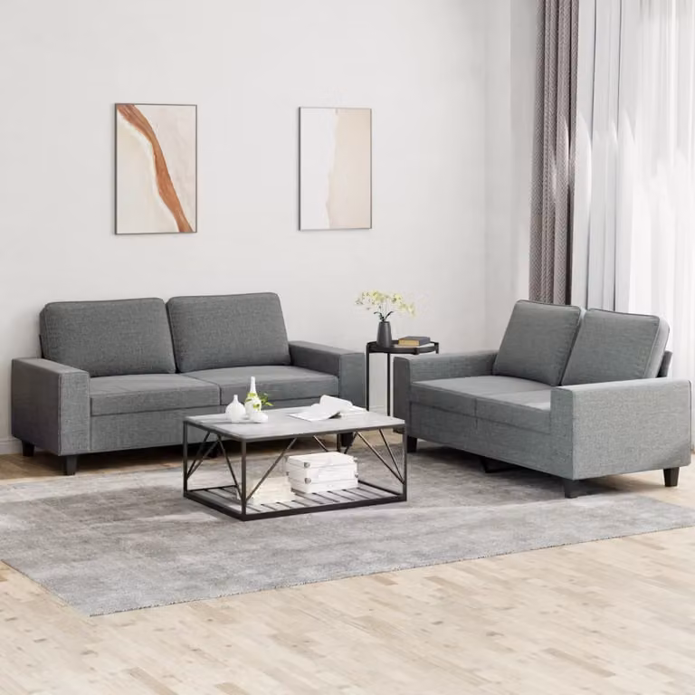 Set di 2 Divani vidaXL Moderni in Tessuto Grigio con Cuscini Decorativi