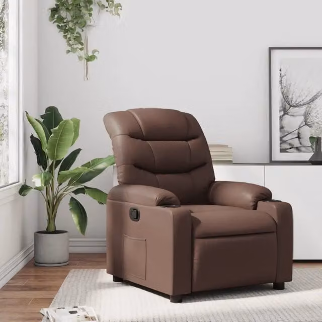 Poltrona Reclinabile Relax in Similpelle Marrone con Braccioli e Struttura in Legno e Metallo – 1