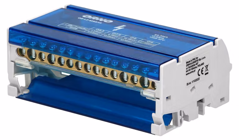 Blocco di distribuzione a 4 poli, montabile su guida DIN | Morsettiera per quadro elettrico (15 fili)