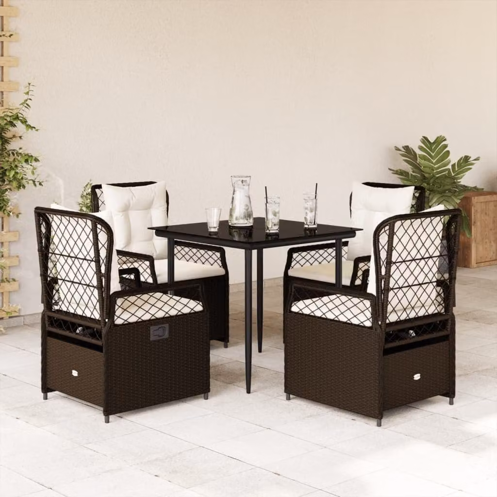 Maison Exclusive - Set da Pranzo da Giardino 5pz con Cuscini in Polyrattan Marrone