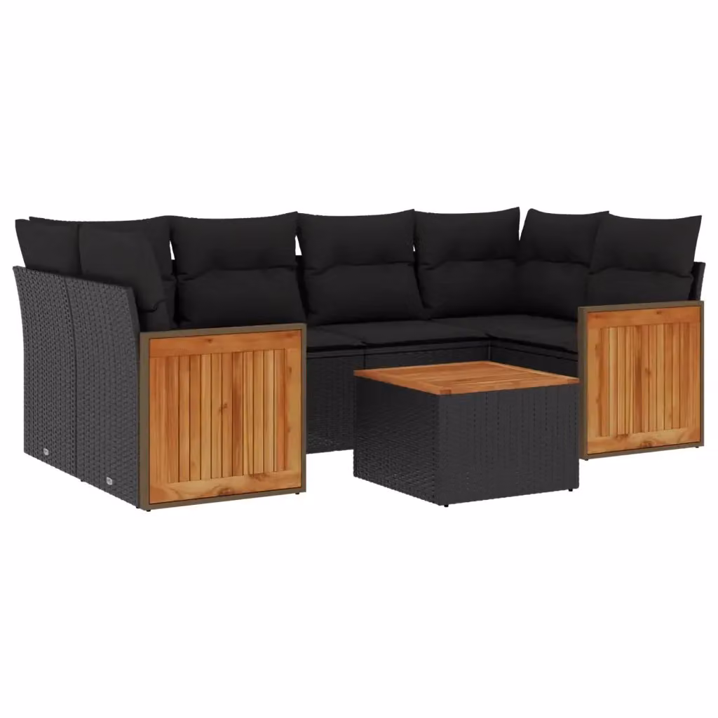 Set Divani da Giardino a L vidaXL in Polyrattan Nero con 7 Cuscini e Tavolino da Esterno – 2