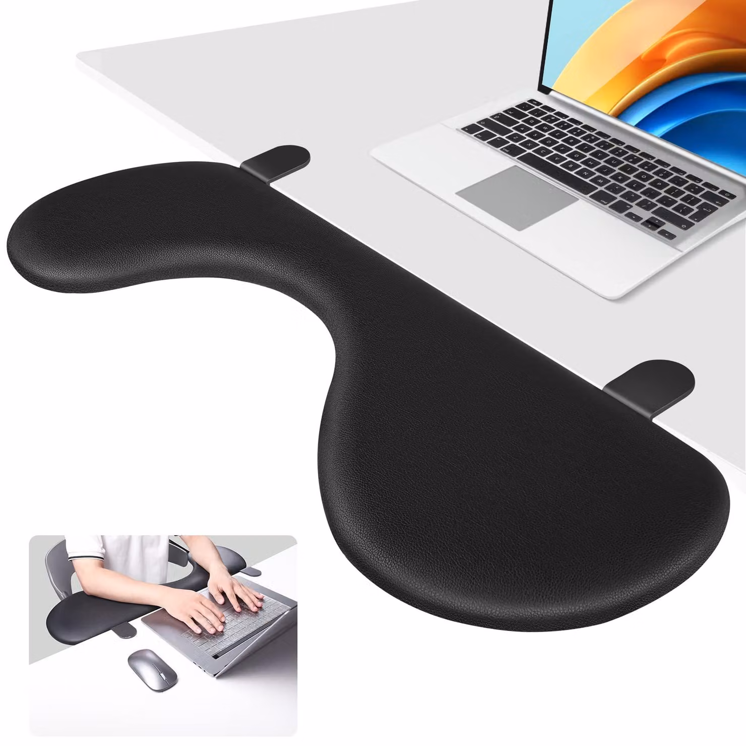 Prolunga per scrivania, bracciolo pieghevole - Supporto ergonomico per il polso - 67,5 cm, alluminio e pelle