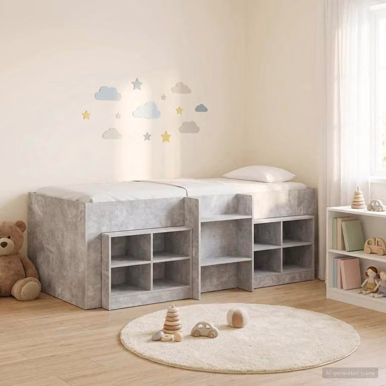 Maison Exclusive - Struttura letto a soppalco con armadio, 3 pezzi, colore grigio cemento, realizzata in materiale composito di legno