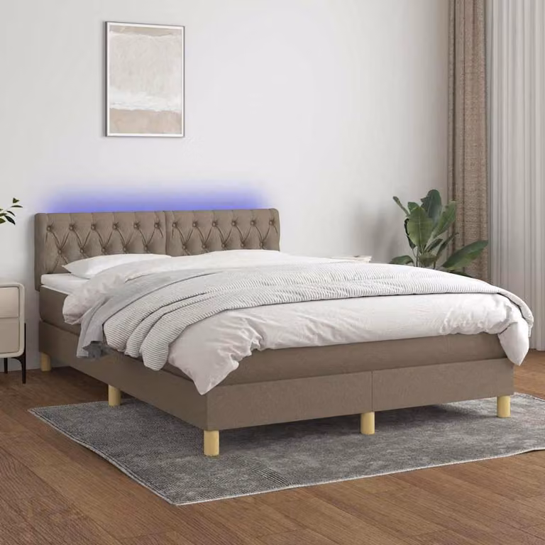 Letto Ibrido con Materasso e Illuminazione LED vidaXL in Tessuto Tortora L/P/H: 200 x 140 x 88 cm