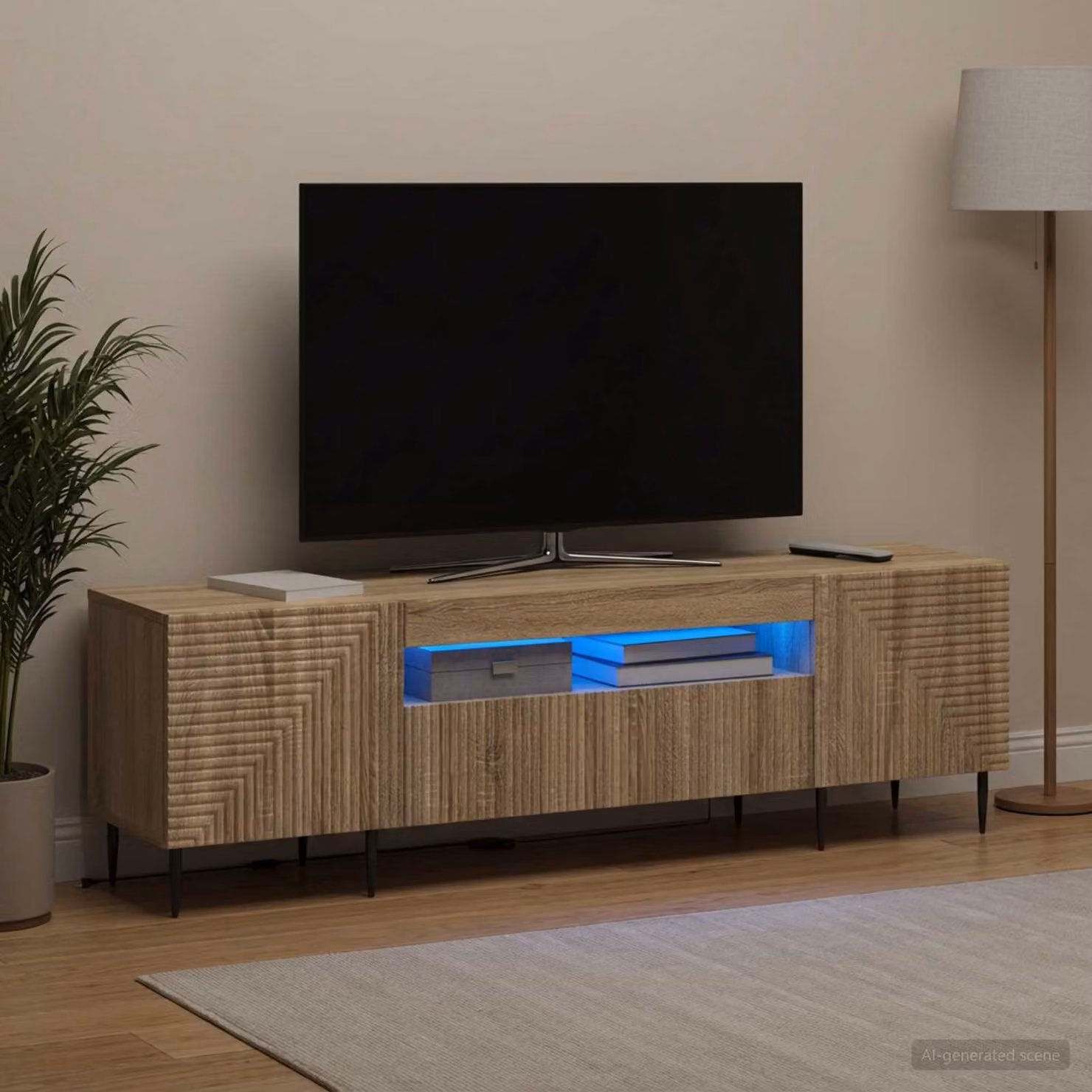 Mobile TV LED vidaXL HAARLEM in Rovere Sonoma con illuminazione integrata, L 153 x P 35 x H 43 cm