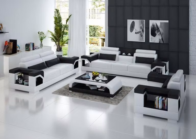Ledersofa Couch Sofagarnituren 3+1+1 Sitzer Garnitur Design Modern Sofa Weiß Set