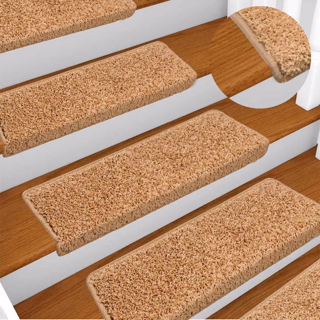 vidaXL Set di 15 tappetini per scale in polipropilene beige con bordo rettangolare L: 65 cm, P: 40 cm, H: 4 cm