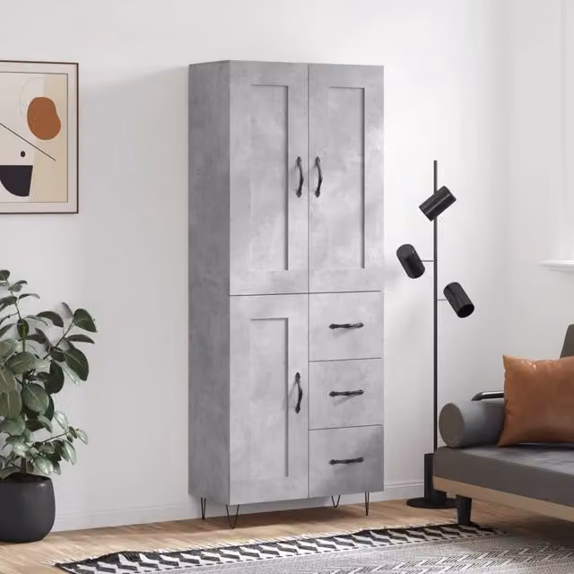 Credenza moderna vidaXL in legno e metallo grigio, sospesa, L: 69,5 cm, P: 34 cm, H: 180 cm