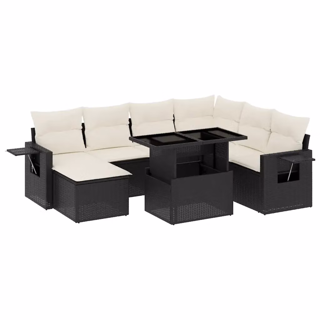 vidaXL Set Divani da Giardino 9 pz in Polyrattan con Cuscini e Tavolino, Nero e Bianco – 2