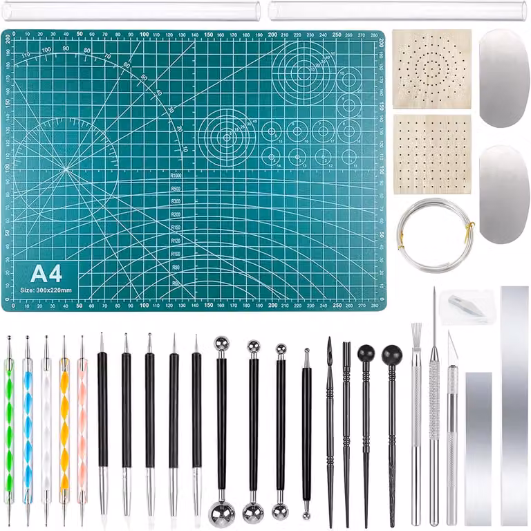 Set di strumenti per la lavorazione della pasta polimerica, composto da 42 pezzi, ideale per scultura, adatto per l'uso con acrilici, acciaio inossidabile e legno