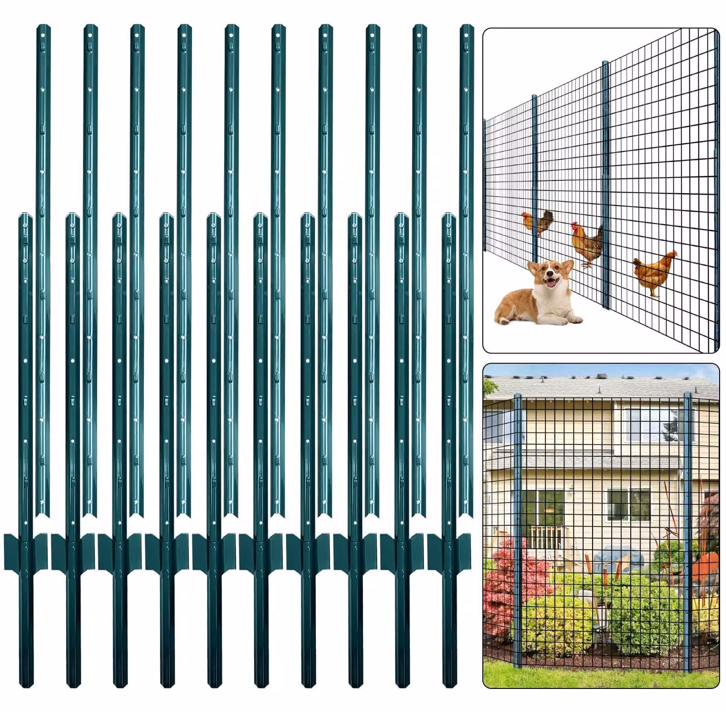 Set di 10 recinzioni da giardino in acciaio, alte 182 cm, con profilo a U