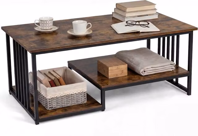 Tavolino da caffè rettangolare moderno DESIGN IN con 2 ripiani e struttura in metallo e legno, Marrone, L: 110 cm, P: 60 cm, H: 45 cm – 1