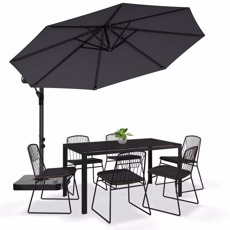 Ombrellone da giardino, colore antracite, diametro 330 cm, inclinazione regolabile, sistema a manovella, resistente ai raggi UV, impermeabile, confezione da 2 pezzi.
