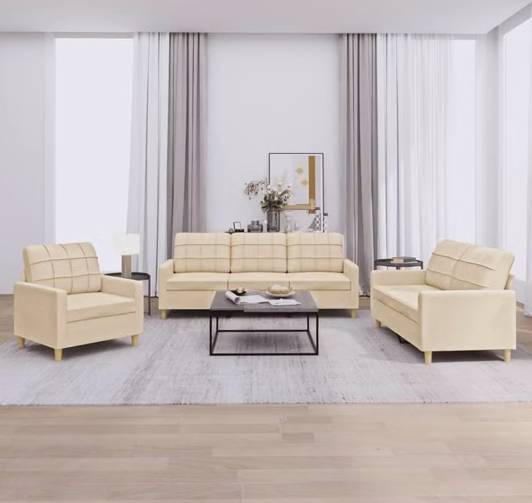 Maison Exclusive - Set divano a 3 pezzi con cuscini in tessuto color crema