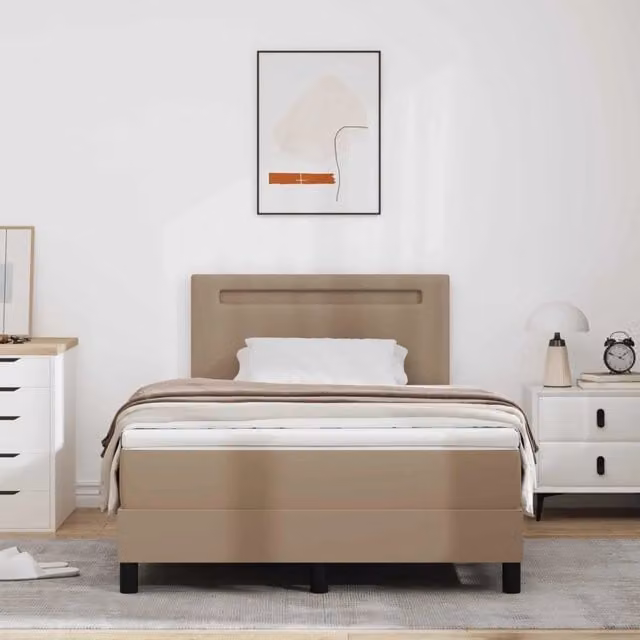 Letto a molle moderno vidaXL in pelle sintetica beige con illuminazione sottostante L/P: 120 x 200 cm