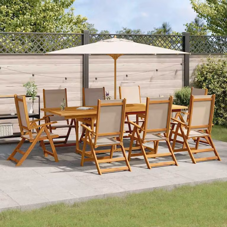 Set Pranzo da Giardino vidaXL in Legno di Acacia e Textilene, 9 Pezzi, Marrone e Beige