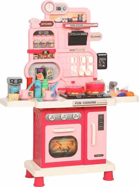 AIYAPLAY Cucina Giocattolo per Bambini con Luci, Suoni, Fornello, Lavello, Rubinetto, Cappa, Accessori, 3-6 Anni, Rosa   Aosom Italy