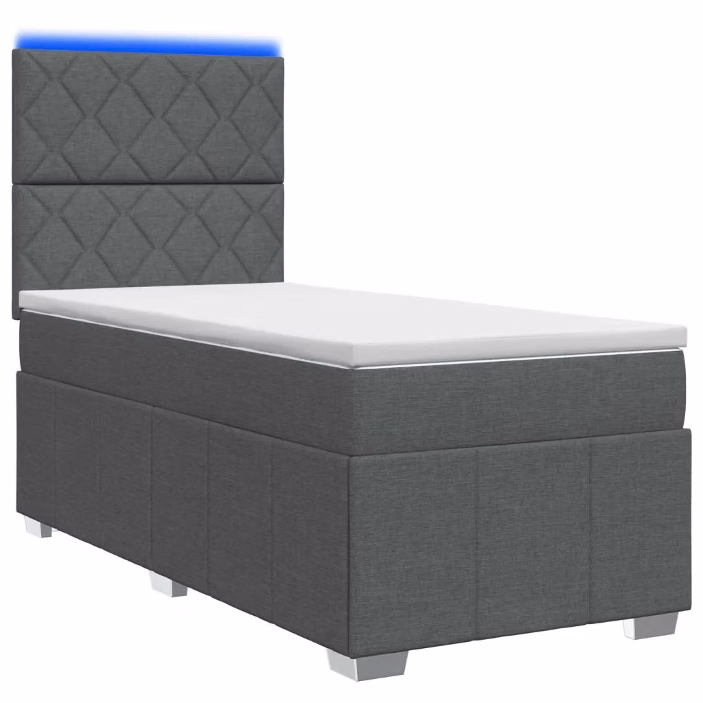 Letto Box Spring vidaXL con Materasso a Molle Pocket e Illuminazione LED Grigio L: 190 cm, P: 90 cm, H: 140,5 cm – 2